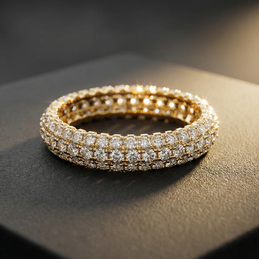 Grand Majesty Ring | Rose Gold Triple-Row Pave Ring | Bold Sparkle for Party Wear | Magnus