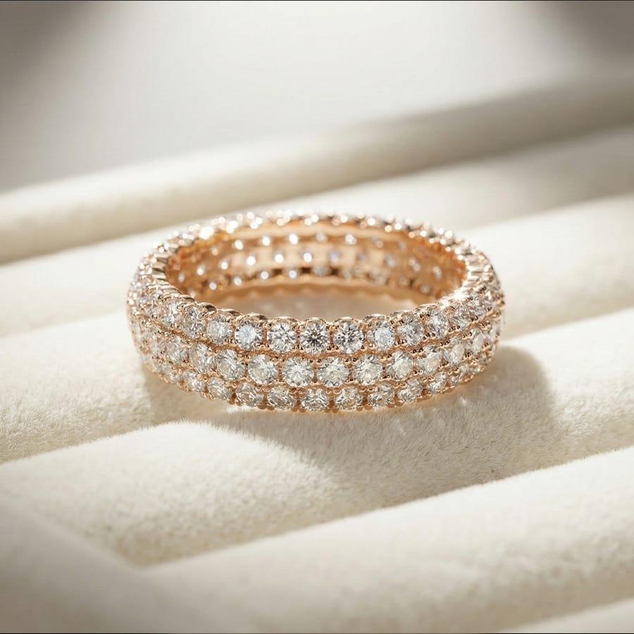 Grand Majesty Ring | Rose Gold Triple-Row Pave Ring | Bold Sparkle for Party Wear | Magnus