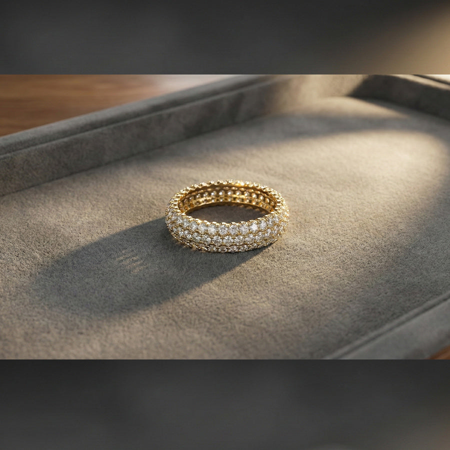 Grand Majesty Ring | Rose Gold Triple-Row Pave Ring | Bold Sparkle for Party Wear | Magnus