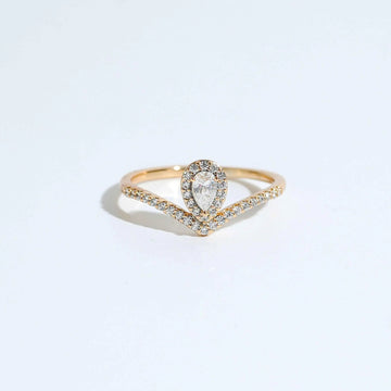 Prestige Pear Ring halo style engagement ring with pear centre stone and pavé V-band for women