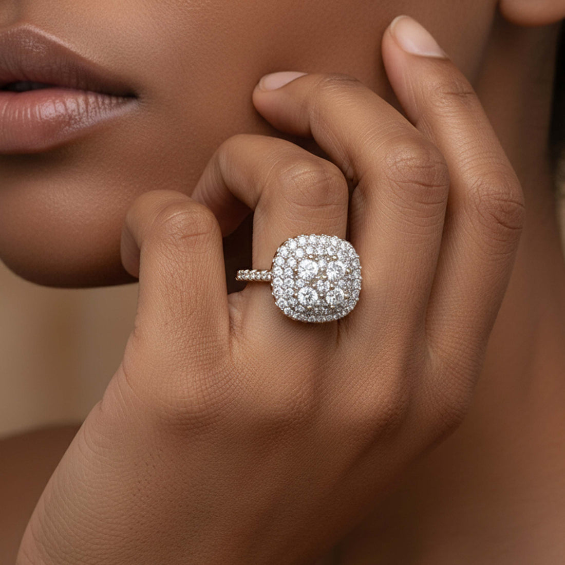 Marry me Halo Ring – ring for women | Cluster halo cubic zirconia ring with pavé shoulders and yellow gold finish for women by Magnus