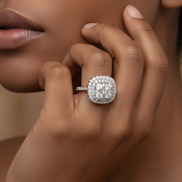 Marry me Halo Ring – ring for women | Cluster halo cubic zirconia ring with pavé shoulders and yellow gold finish for women by Magnus