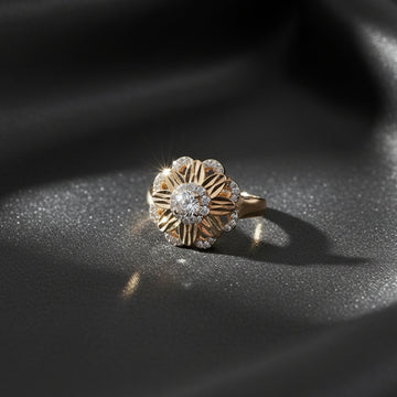 Elegant flow design ring for women, graceful fashion ring for women with halo cubic zirconia, soft silhouette fashion ring and curved design accent ring