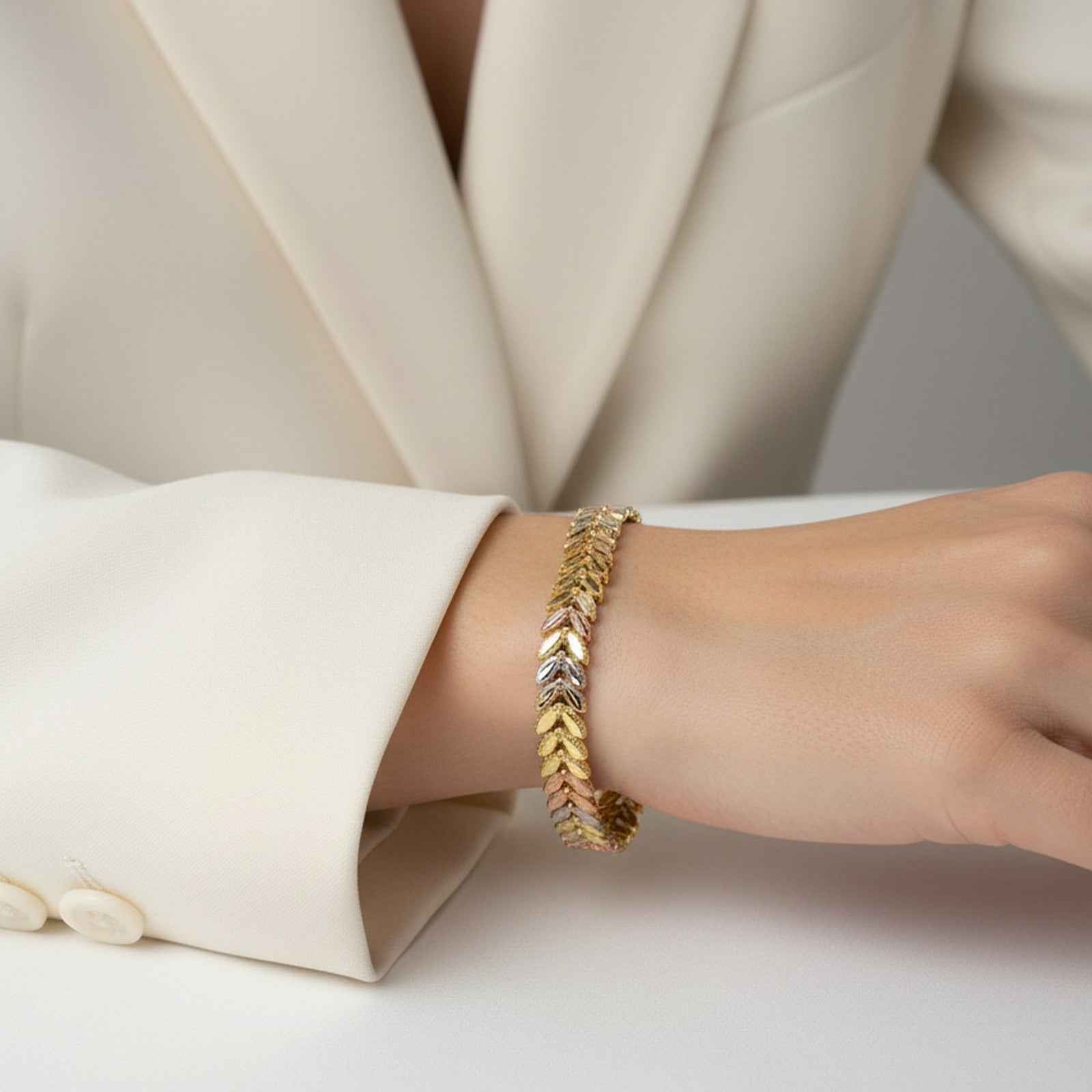 Peach Gold Leaf Bracelet – close-up detail of design | Magnus