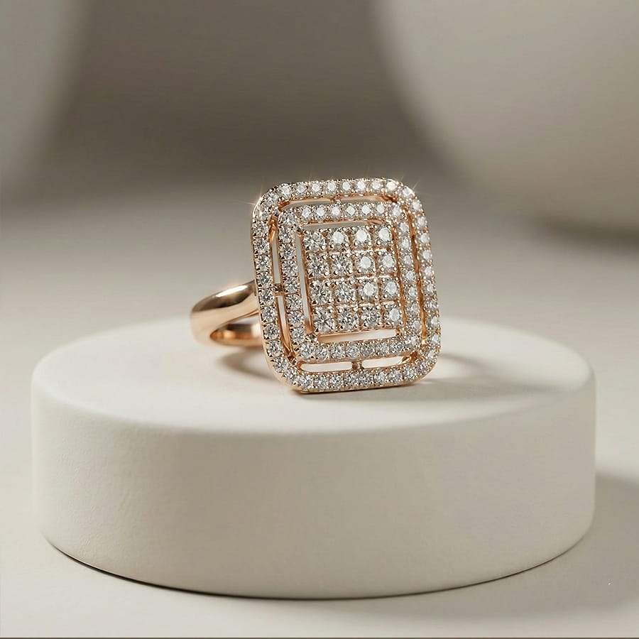 Delta Lux Ring | Square Cluster CZ Ring with Rose-Gold Tone for Occasion Wear | Magnus