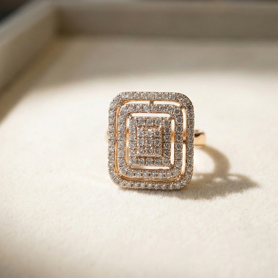 Delta Lux Ring | Square Cluster CZ Ring with Rose-Gold Tone for Occasion Wear | Magnus