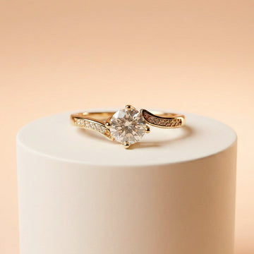 Modern minimalist women’s ring with round simulated stone and pavé gold-plated band by Magnus