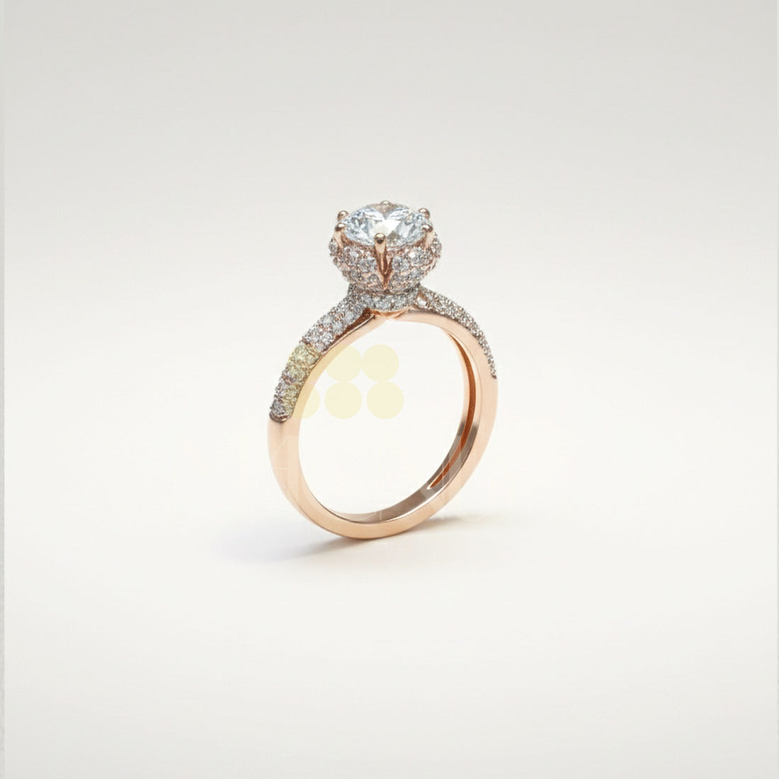 round stone ring for women with halo top, pavé band ring for women, bridal style ring for women by Magnus